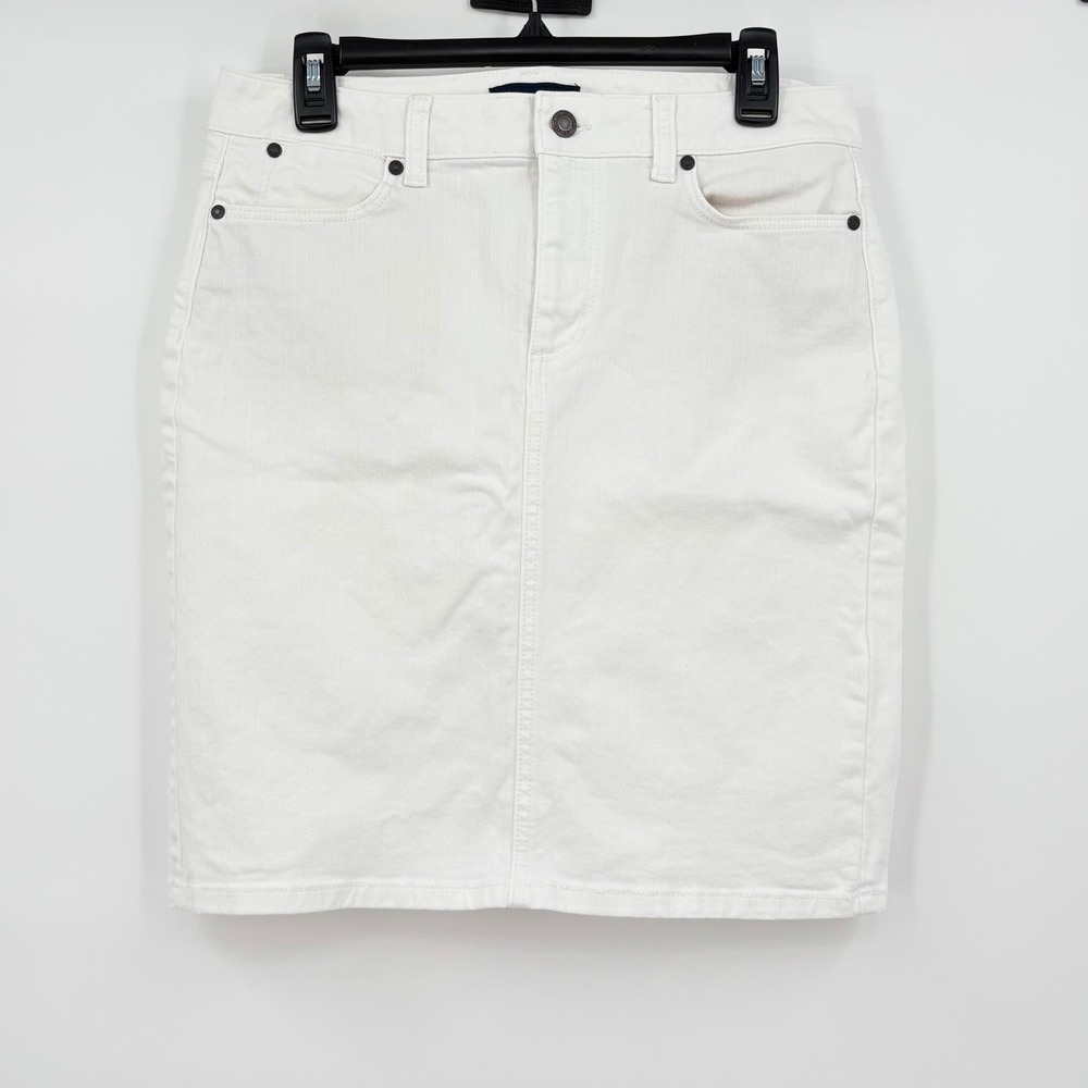 Talbots Petites White Denim Skirt Womens 8P Straight Pencil 5-Pocket ID5057
